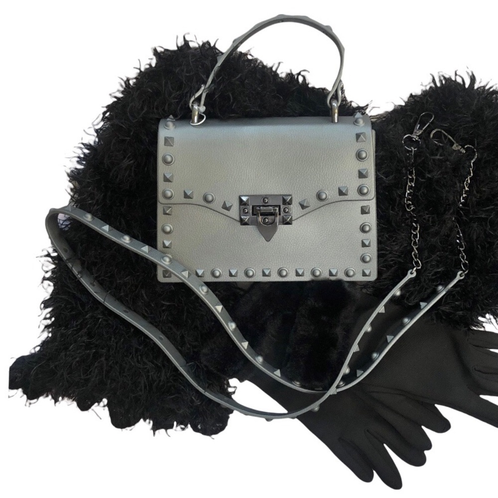 NWT Most Wanted Studded Jelly Mini Purse/Crossbody in Metallic Steel Gray - Picture 9 of 11